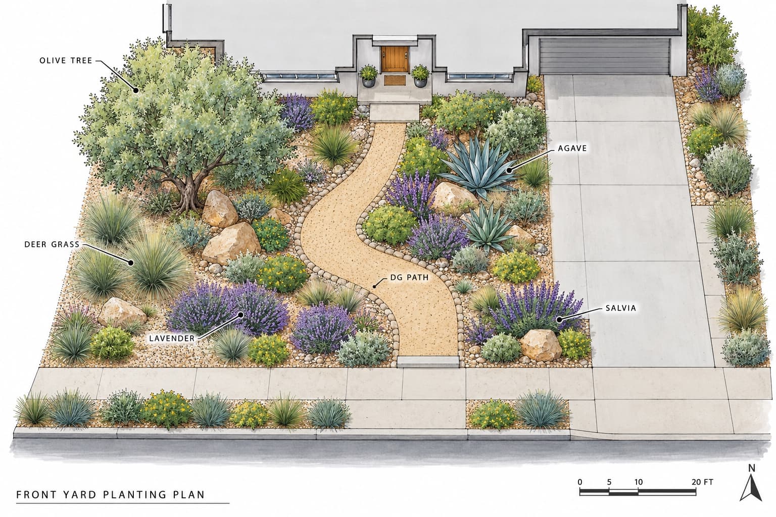Front yard plan, labelled