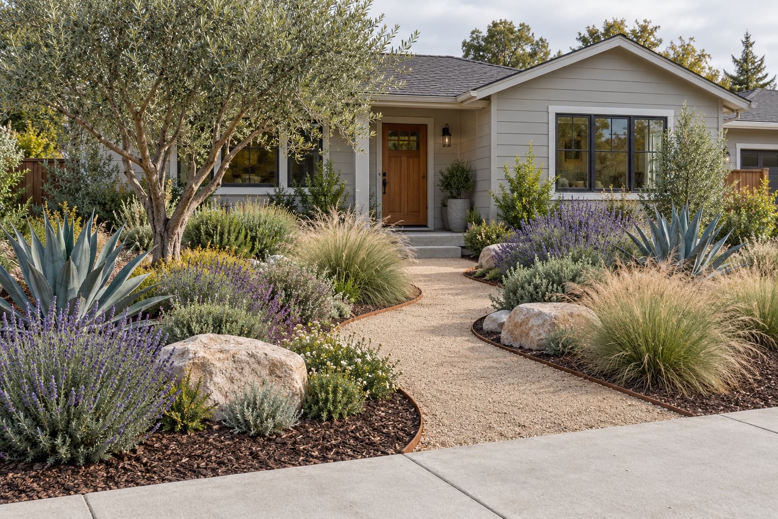 Front yard, low-water planting