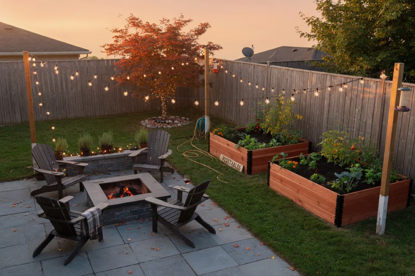 Patchy lawn to a patio and beds
