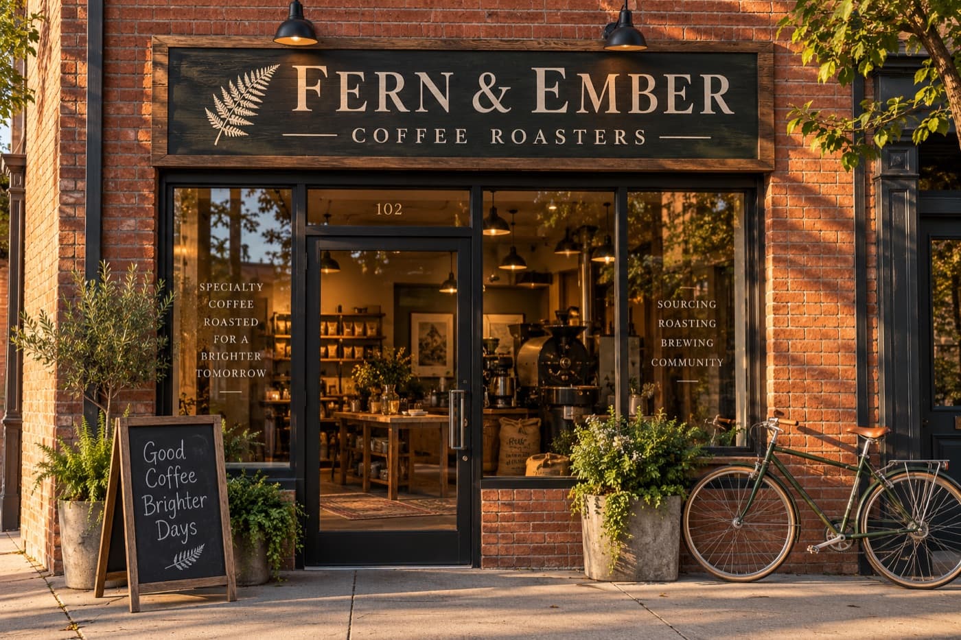 Fern & Ember on its own facade