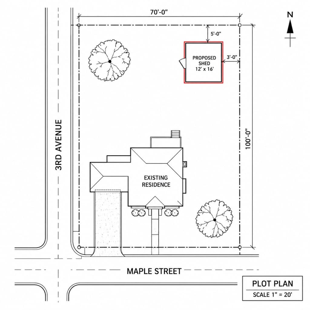 12 x 16 shed on a corner lot